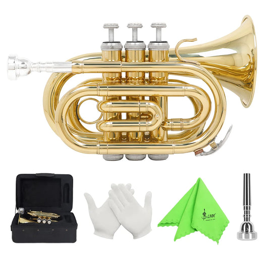 Trompete de Bolso Bb Shuffle SHF512 Latão Mini Cornet com Estojo, Luva e Bocal