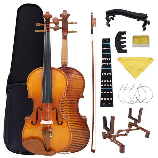 Violino 4/4, 3/4 e 1/2 Full Size rajados, Acústico Brilhante – Com Estojo e Arco