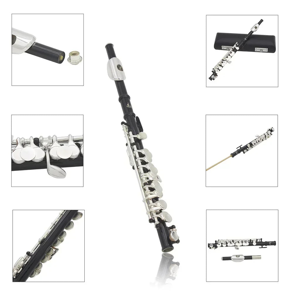 Piccolo SLADE 16 Furos C Chave – Tubo em Cobre Branco, Chaves Prateadas Multicolor, Instrumento de Sopro com Acessórios